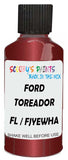 Detail brush applying Red Metallic to a small door scratch on an Ford Edge Ranger, clean OEM finish