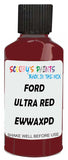 Detail brush applying Red Solid to a small door scratch on an Ford Expedition Eddie Bauer, clean OEM finish