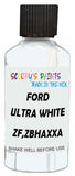 Detail brush applying White Solid to a small door scratch on an Ford Mustang, clean OEM finish