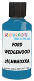 Detail brush applying Blue Solid to a small door scratch on an Ford Pinto, clean OEM finish