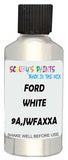 Detail brush applying White Metallic to a small door scratch on an Ford Maverick, clean OEM finish
