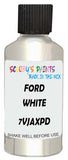 Detail brush applying White Metallic to a small door scratch on an Ford F-Series Lariat, clean OEM finish