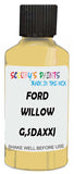 Detail brush applying Yellow Solid to a small door scratch on an Ford Expedition, clean OEM finish