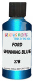 Detail brush applying Blue Metallic to a small door scratch on an Ford Fiesta, clean OEM finish