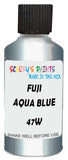 Detail brush applying Blue Metallic to a small door scratch on an Fuji All, clean OEM finish