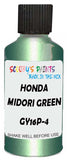 Detail brush applying Green Metallic to a small door scratch on an Honda Civic, clean OEM finish