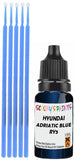 Close-up chip repair on 1985-2004 Hyundai Genesis G90 in factory Adriatic Blue Pearl (paint code Ry5)