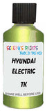 Detail brush applying Green Metallic to a small door scratch on an Hyundai I20, clean OEM finish
