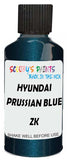 Detail brush applying Blue Metallic to a small door scratch on an Hyundai Galloper, clean OEM finish