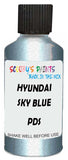 Detail brush applying Blue Metallic to a small door scratch on an Hyundai Elantra, clean OEM finish