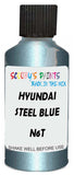 Detail brush applying Blue Metallic to a small door scratch on an Hyundai H350, clean OEM finish