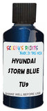 Detail brush applying Blue Metallic to a small door scratch on an Hyundai Grand Santa Fe, clean OEM finish