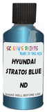 Detail brush applying Blue Metallic to a small door scratch on an Hyundai Excel, clean OEM finish
