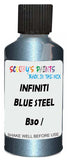 Detail brush applying Blue Metallic to a small door scratch on an Infiniti Qx56, clean OEM finish