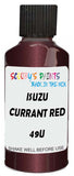 Detail brush applying Red Metallic to a small door scratch on an Isuzu I350, clean OEM finish
