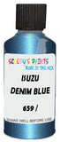 Detail brush applying Blue Metallic to a small door scratch on an Isuzu N-Series, clean OEM finish