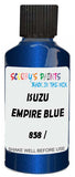 Detail brush applying Blue Metallic to a small door scratch on an Isuzu Vehi Cross, clean OEM finish