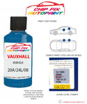 paint code location sticker Vauxhall Astra Coupe Aruba Blue 20A/24L/08H 1999-2004 Blue plate find code