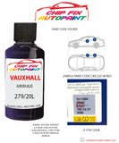 paint code location sticker Vauxhall Cavalier Aurora Blue 279/20L 1992-2000 Purple plate find code
