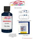 paint code location sticker Vauxhall Astra Azul Riviera 75L/34U 1987-1993 Blue plate find code