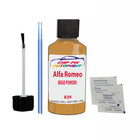 ALFA ROMEO BEIGE POWDER Paint Code 839 Car Touch Up Paint Scratch/Repair