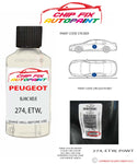 paint code location plate Peugeot 205 Blanc Meije 274, ETW, P0WT 1977-2001 White Touch Up Paint