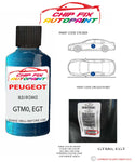 paint code location plate Peugeot 406 Bleu Byzance GTM0, EGT 1997-2003 Blue Touch Up Paint