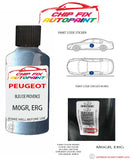 paint code location plate Peugeot 406 Bleu De Provence M0GR, ERG 1997-2001 Blue Touch Up Paint