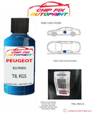 paint code location plate Peugeot 308 cc Bleu Ipanema T8, KGS 2009-2013 Blue Touch Up Paint