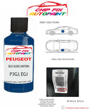 paint code location plate Peugeot 307 Bleu (Klein) Santorin P3GJ, EGJ 1995-2007 Blue Touch Up Paint