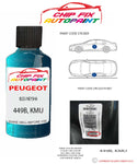 paint code location plate Peugeot Bipper Van Bleu Neysha 449B, KMU 2004-2014 Blue Touch Up Paint