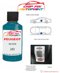 paint code location plate Peugeot 504 Bleu Ocean 243 1972-1988 Blue Touch Up Paint