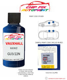 paint code location sticker Vauxhall Astra Coupe Blue Buzz Gu3/22N 2012-2015 Blue plate find code
