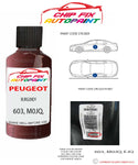 paint code location plate Peugeot 405 Burgundy 603, M0JQ, EJQ 1984-1990 Red Touch Up Paint