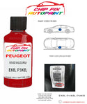 paint code location plate Peugeot 106 Rouge Vallelunga EKB, P3KB, P0KB 1987-2007 Red Touch Up Paint