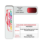 colour swatch card  Peugeot 206 Rosso Bright KJP 1999-2005 Red Touch Up Paint