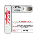 colour swatch card  Peugeot Partner Van Gris Cendre J5, ETS, M0TS 2003-2016 Silver Grey Touch Up Paint