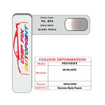 colour swatch card  Peugeot 208 Blanc Perle FC, EFC 2013-2022 White Touch Up Paint