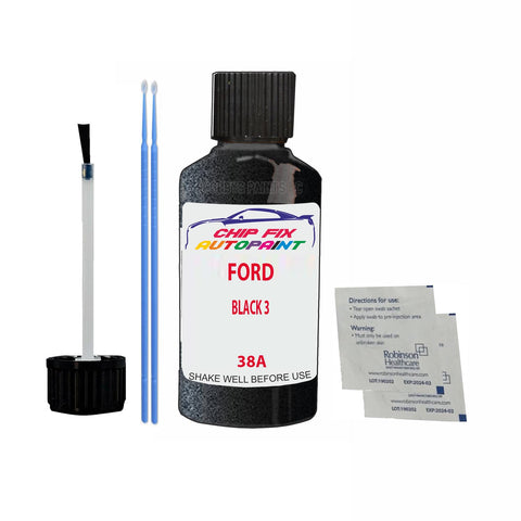 Ford Black 3 Paint Code 38A Touch Up Paint Scratch Repair