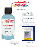 paint code location sticker Vauxhall Omega Glacier Blue 289/21L 1995-1998 Blue plate find code