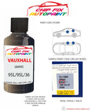 paint code location sticker Vauxhall Frontera Graphite 95L/95L/363 1994-2001 Grey plate find code