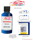 paint code location sticker Vauxhall Vxr8 Impulse Blue 987K/24U 2004-2007 Blue plate find code