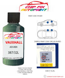 paint code location sticker Vauxhall Vectra Jade Green 387/32L 2000-2004 Green plate find code