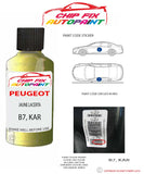paint code location plate Peugeot 1007 Jaune Lacerta B7, KAR 2005-2014 Yellow Touch Up Paint