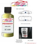 paint code location plate Peugeot 308 Jaune Lacerta B7, KAR 2005-2014 Yellow Touch Up Paint