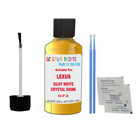 Paint Suitable For LEXUS SILKY WHITE CRYSTAL SHINE Colour Code 072 Touch Up Scratch Repair Paint Kit