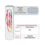 Paint code location for Vw Beetle Cameo (Vapor) Blue LG5A 1998-2001 Blue Code sticker paint plate chip pen paint
