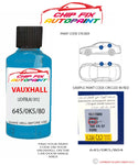 paint code location sticker Vauxhall Campo Lichtblau 5012 645/0K5/804 1982-2004 Blue plate find code