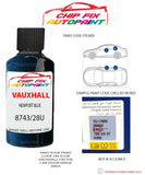 paint code location sticker Vauxhall Sintra Newport Blue 8743/28U 1997-2000 Blue plate find code