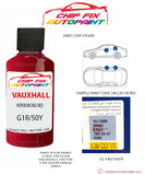 paint code location sticker Vauxhall Astra Peperoncino Red G1R/50Y 2019-2021 Red plate find code